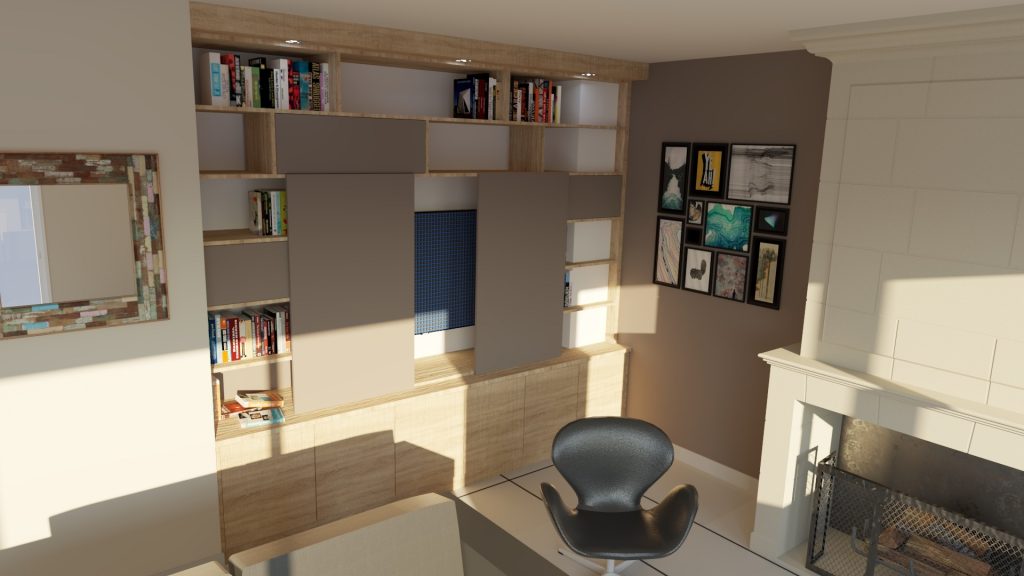 Un meuble TV-Bibliothèque dans un salon